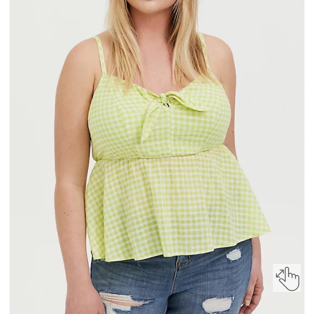 Torrid brand new like green gingham tie front midi pleplum cami